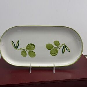 Vintage Varm Italian Olive Green Ceramic Serving Platter 13“ hand decorated